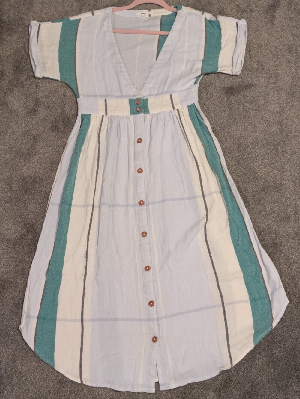O'Neill Teal and White Striped V-Neck Midi Dress